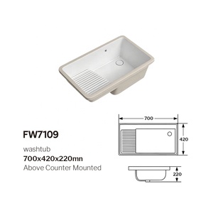 Lavabo rectangular de cerámica blanca para empotrar con 1 orificio y desagüe central para lavandería - Product Image 5