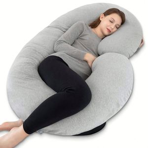 Almohada de Cuerpo Completo en Forma de C, Color Gris Natural, para Soporte de Maternidad y para Dormir en Posición de Embarazada - Product Image 1