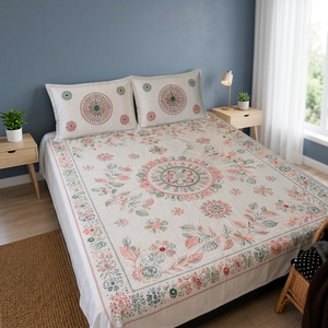 Bohemian Embroidered Cotton <b>Quilt</b> Set with Floral Pattern for Home Decor All Season Use - Product Image 5
