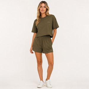 Ensemble de détente pour femme en coton OEKO-TEX, T-shirt oversize et short, personnalisation OEM, marque privée, vente en gros, faible MOQ - Product Image 1
