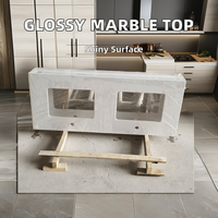Finition brillante en marbre artificiel blanc préfabriqué Cararra pour îlot de cuisine, bar, salle à manger, chambre, jardin extérieur