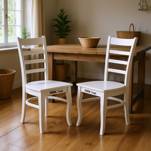 Sedia da Pranzo in Legno Bianco con Schienale a Scala, Stile Rustico per Cucina e Casa - Product Image 2