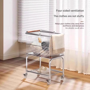 Carrito de Lavandería Rodante Resistente <span class=keywords><strong>para</strong></span> el Hogar, con Estructura de Acero Inoxidable y Cesta de Alambre <span class=keywords><strong>para</strong></span> Almacenamiento en Baños y Hoteles - Product Image 6