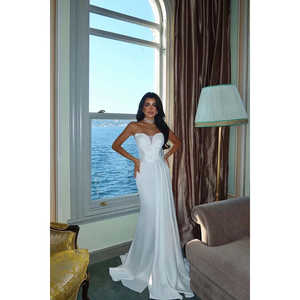 Robe de soirée longue en satin blanc Elodie avec sequins et perles, taille empire, taille XL, robes de bal personnalisées ODM - Product Image 4