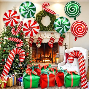 Hot Sale Red White <b>Green</b> Candy Cane Themed Foil <b>Balloons</b> Set Festive Xmas Indoor Decoration Set - Product Image 3