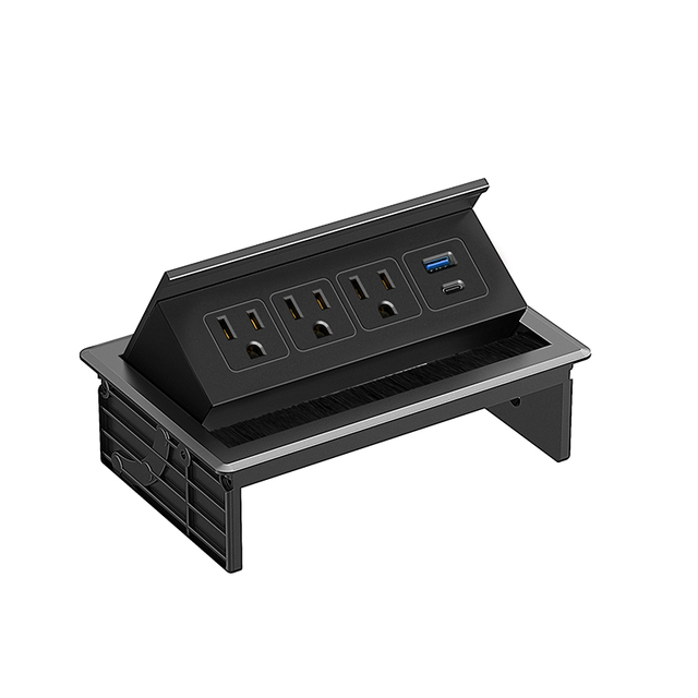 Flip Cover Design Socket Flush-mounted Hidden Pop up Power Strip Socket With 3 Outlets PD 20W USB-C Charging for Office