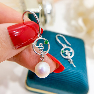 WENCHI S925 เงินแท้ DIY อุปกรณ์ตกแต่งมุก ถาดเปล่าสำหรับทำเครื่องประดับแบบคลาสสิก พร้อมลูกปัดกลมขนาด 7-10 มม. สำหรับต่างหู จีน 11116 - Product Image 1