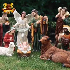 Großhandel Heilige Familie Weihnachten Krippe Set Figuren Statue Lebensgröße Fiberglas Jesus Geburts szene Krippe Set Skulptur