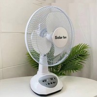 Ventilateur de table solaire 12 pouces USB rechargeable compatible AC/DC avec télécommande équipée veilleuse 4-8 heures d'autonomie 3W