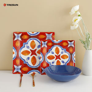 <span class=keywords><strong>Service</strong></span> <span class=keywords><strong>de</strong></span> table en céramique carrée bohème <span class=keywords><strong>de</strong></span> style marocain avec motif floral orange réutilisable <span class=keywords><strong>de</strong></span> 18 pièces avec kit <span class=keywords><strong>de</strong></span> tasses pour 6 personnes - Product Image 5
