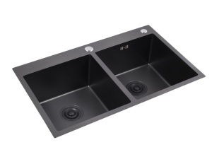 Évier double professionnel pour chef 780x480mm |   AW-7848A 201 SS Évier sous plan, PVD 3 couleurs, poste de travail à double vasque - Product Image 3