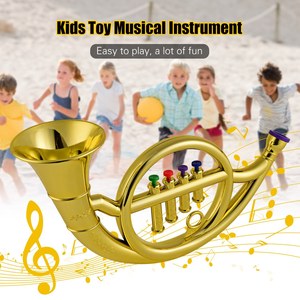 Instrumento <span class=keywords><strong>Musical</strong></span> de Viento, Trompa Francesa para Niños Pequeños, Trompa Metálica Dorada de ABS con 4 Teclas de Colores - Product Image 2