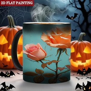 Mug en céramique Heat Reveal 11oz, noir givré, tasse magique avec motif de rose pour café et thé - Product Image 6