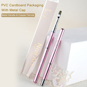 Purple Pink Blue Silver Black Dual Ended <b>Builder</b> Gel Nail Brush Liner Detail Small Flat Stroke Mini Oval Long Manicure Brush - Product Image 5