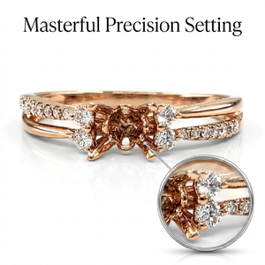 Bague de fiançailles de luxe en or rose 18 carats, monture semi-encadrée à quatre griffes, pavé, avec diamant rond et côtés étagés, cadeau de mariage - Product Image 2