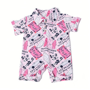Gd-2-2 Pelele de manga corta personalizado de fábrica para bebé, con botones en el cuello, estampado y broches, para niña y niño, pelele con cuello para bebé. - Product Image 5