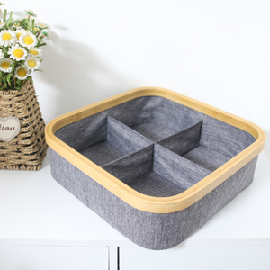 Woman Makeup Underwear Perfume Home Organization Man Sock Tie Fabric Holder 4 Compartment Bamboo Storage Box