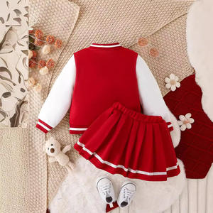 Setelan Jaket Baseball Bermotif Huruf dengan Rok Lipit, Jaket Hoodie Baseball <span class=keywords><strong>2</strong></span>-Piece Set, Setelan Hoodie Lengan Panjang Musim Gugur dengan Rok untuk Anak Perempuan - Product Image 2