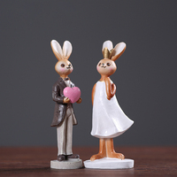 Figurines en résine de couple de lapins, style mariage romantique, ornement de bureau pour la décoration de la maison