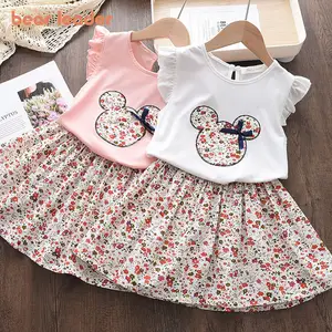 Bear Leader Summer 2Pcs Mädchen Kleidung Sets Blumen Cartoon Kinder Rüschen ärmel Top und Rock Outfits Casual Girls Boutique Outfits