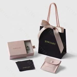 Juego de combinación de bolsa de compras con lazos de Color Rosa negro, caja de papel de embalaje de joyería, caja de cajón deslizante con bolsa - Product Image 1