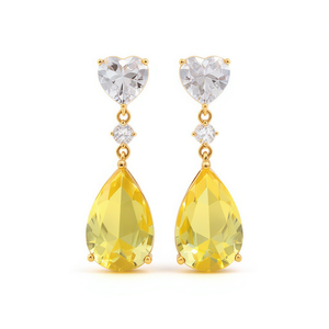 Boucles d'oreilles élégantes en forme de cœur, cristal de citrine jaune, plaqué or 18 carats, bijoux romantiques pour femmes, pour mariage - Product Image 1