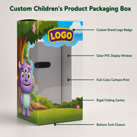 Boîte en carton ondulé pliable personnalisée durable avec fenêtre transparente en PVC, options de vernissage et d'estampage pour l'emballage et la présentation de poupées et jouets