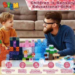 Blocs magnétiques en plastique 150 pièces <span class=keywords><strong>Cubes</strong></span> magnétiques empilables Dark Forest Glacier Castle Building Block Set STEM Montessori Sensory Toys - Product Image 6