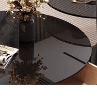 Table basse de salon minimaliste ronde en verre noir, prix de gros, nouveautés
