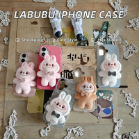 Coque de Téléphone en Peluche de Soie Labubu Anti-Chute avec Support en TPU pour iPhone 11 12 16 Pro Max, Mignon Étui de Téléphone Portable Personnage de Dessin Animé Labubu