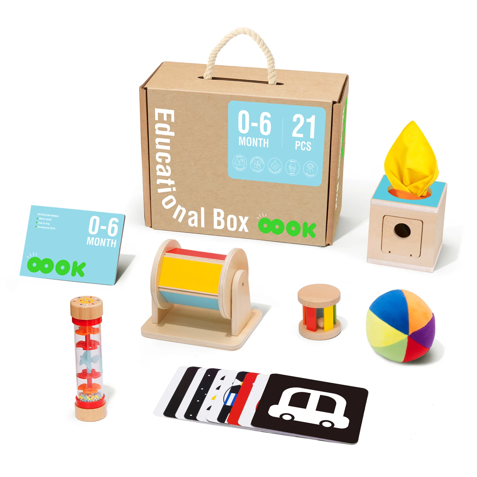 Venta caliente Montessori Toy Caja de educación temprana para bebés 0-6 meses Juguetes educativos de madera para niños