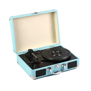 Nisoul Mesin Vinil Gramofon Pemutar Rekaman Kayu 3 Kecepatan Speaker Kayu Koper Meja Putar Kotak Rekaman Vinil