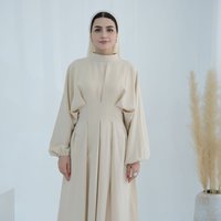 Turc dubaï luxe modeste femmes musulmanes Abaya robe grande taille Polyester à volants manches longues plissé couleur unie cravate-manches Maxi