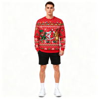 Sweat-shirt à col rond pour homme en polyester avec sublimation personnalisée, motif Père Noël, impression intégrale pour les fêtes de Noël