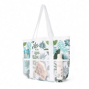 Sac fourre-tout bleu personnalisé de haute qualité avec logo imprimé, sacs de plage d'été en nylon noir pour femmes - Product Image 5