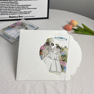 Panneau de bienvenue et de remerciement de mariage en acrylique transparent de luxe, personnalisé avec illustration de couple de dessin animé et motif floral d'hortensia, impression sur mesure - Product Image 2