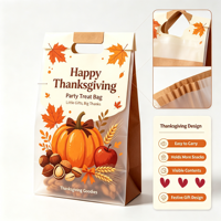 Sac de Thanksgiving avec fenêtre transparente et poignée en papier, sac cadeau à soufflets latéraux, sac pour cadeaux et friandises de fête