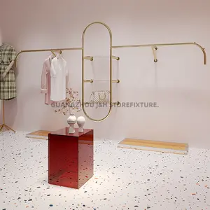 Cheap Factory Price Hot Sale Gold Cloths Rack Wall Mounted Acrylic Display Shelves Hangers For Clothing Store