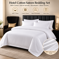 Parure de lit d'hôtel en satin 100 % coton 60S 40S, housse de couette, drap plat et taies d'oreiller pour maison d'hôtes et gîte