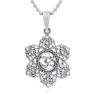 Mandala Lotus Om Pendentif Oxydé Argent Sterling 925 Cérémonie Religieuse Bijoux Spirituels - Product Image 1