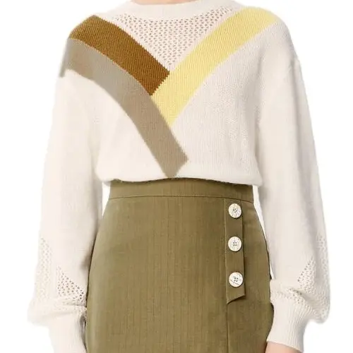 2022 UG Spring Fall Fashion Customized Cotton Crew Neck Long Sleeve Geometric Stripes Design Lady Sweater Basic Women