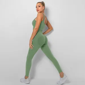 Sujetador de hilo sin costuras para mujer, Leggings de cintura alta, ropa deportiva para Fitness, Yoga, gimnasio, conjuntos de entrenamiento