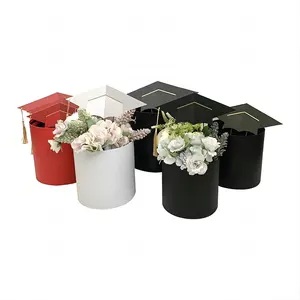 厂家直销毕业帽抱桶3件套鲜花礼盒毕业花盒圆桶盒