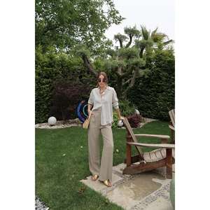 Camisa de Botones a Rayas Verdes para Mujer, Blusa Informal de Popelina, Estilo Sencillo para Uso Diario - Product Image 6