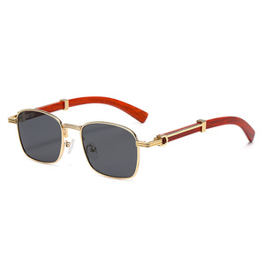 <b>Sunglasses</b> Wooden Temples <b>Square</b> <b>Frame</b> UV400 Women Fashionable Travel Style - Product Image 5