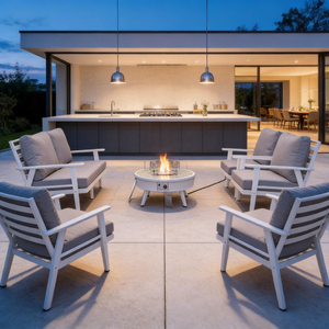 Ensemble <span class=keywords><strong>de</strong></span> <span class=keywords><strong>salon</strong></span> <span class=keywords><strong>de</strong></span> <span class=keywords><strong>jardin</strong></span> toutes saisons avec structure en métal antirouille et sièges profonds, idéal pour les projets contemporains <span class=keywords><strong>de</strong></span> resorts et d'hôtels - Product Image 4