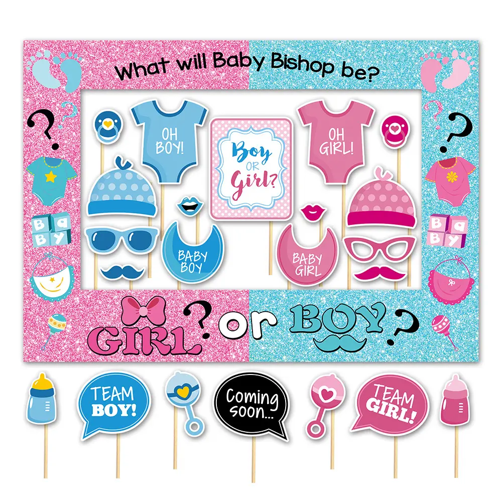 Bingkai foto kertas alat peraga foto pesta Baby Shower bayi jejak biru merah muda anak perempuan anak laki-laki jenis kelamin