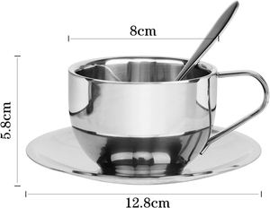 Stainless Steel Coffee <b>Cup</b> 200ml <b>Espresso</b> <b>Cup</b> Milk <b>Cup</b> with Saucer and Spoon Suitable for bar Cafe - Product Image 1