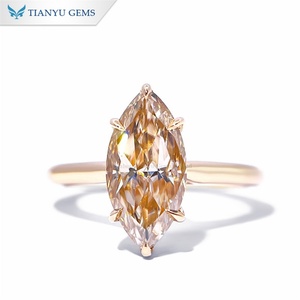 Tianyu Gems 6x12mm Marquise Cut Champagne Moissanite Halo Ring Mujeres 18K 14K 10K Anillos de oro amarillo Joyería de compromiso de boda - Product Image 1
