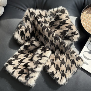Sciarpa da donna in vera pelliccia di <span class=keywords><strong>visone</strong></span>, marrone e nera, con motivo a croce, scaldacollo invernale, all'ingrosso - Product Image 3